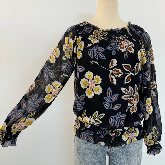 Tory Burch Indie Silk Floral Print Top Blouse Off-The-Shoulder | Size 2 - Picture 2 of 12